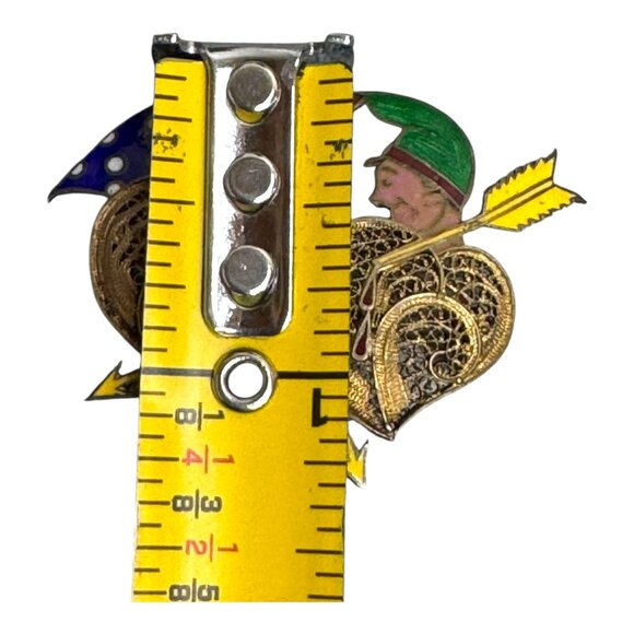 Vintage Topazio Portugal Gold Filigree Enamel Brooch Cupid Hearts Arrows RARE - Picture 4 of 5